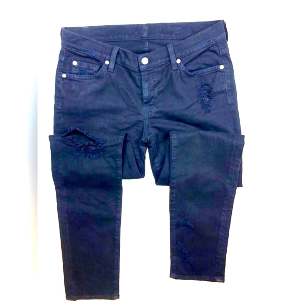 7 For All Mankind Black Skinny Distressed Jeans